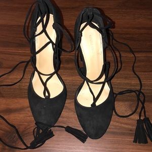 Marc Fisher Black Suede Lace Up Heels, Size 8 1/2